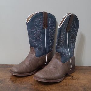 Roper Kids Brown & Blue Square Toed Boots size 2